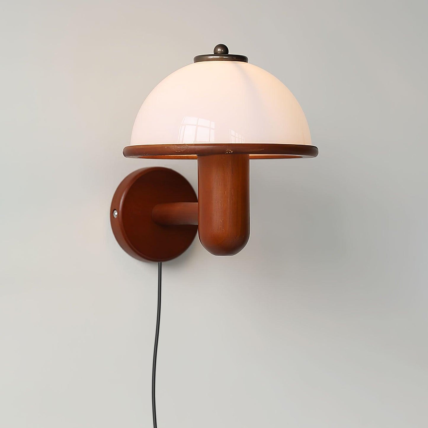 Rustic Wooden Fungi Wall Lamp with Cream Shade