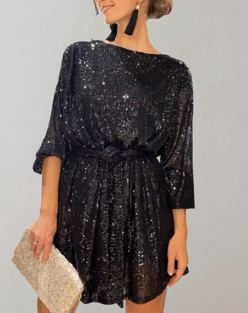 Sparkly Fit and Flare Mini Dress - Luxivelle