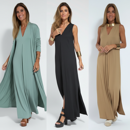Elegant Women's Dress and Waistcoat Set - Luxivelle