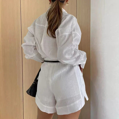 Wendy | Summer 2-Piece Suit - Lightweight Button-Up Shirt and Short Pants-4