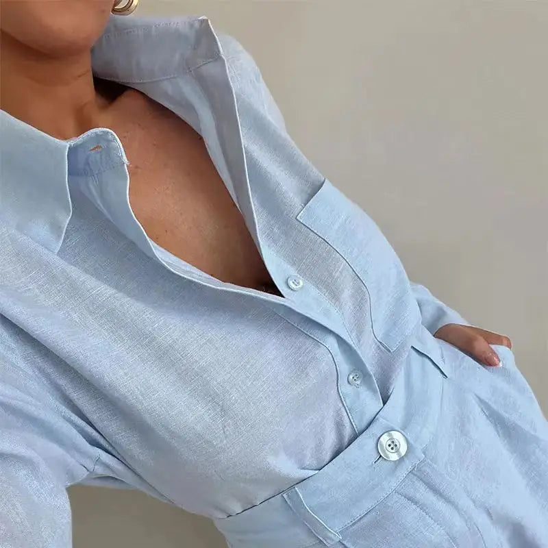Wendy | Summer 2-Piece Suit - Lightweight Button-Up Shirt and Short Pants-5