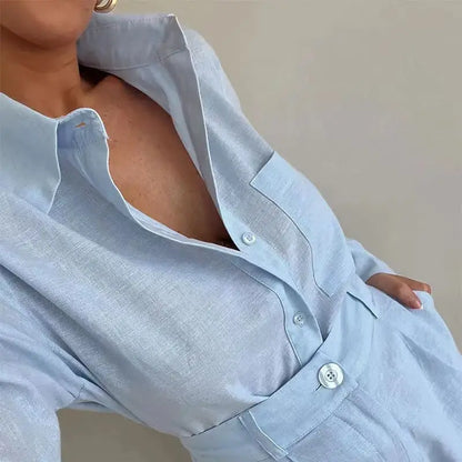 Wendy | Summer 2-Piece Suit - Lightweight Button-Up Shirt and Short Pants-5