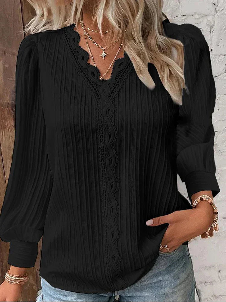 Elegant Blouse with Chiffon Lace Trim