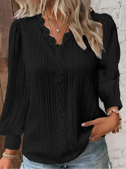 Elegant Blouse with Chiffon Lace Trim