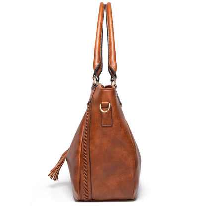 Classic Leather Handbag with Chic Tassel Trim
