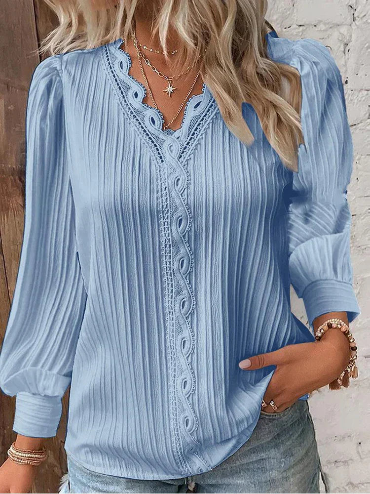 Elegant Blouse with Chiffon Lace Trim