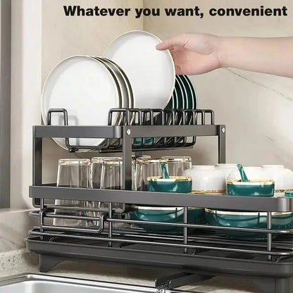 Compact Folding Dish Rack Stainless Steel Holder