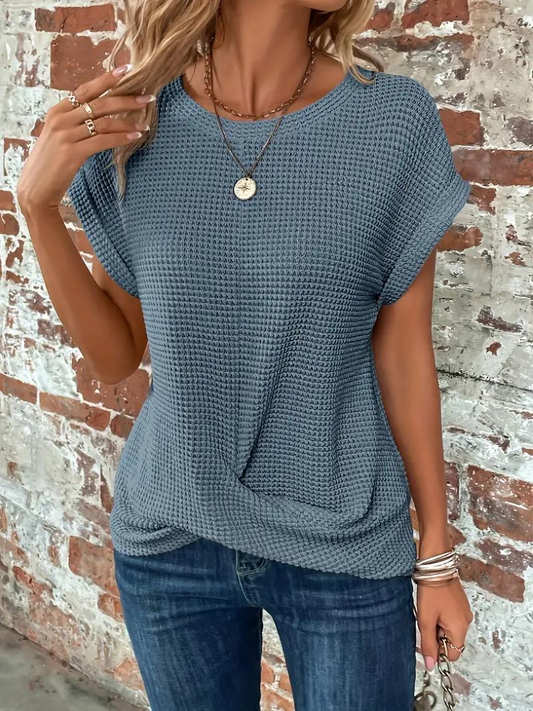 Casual Short Sleeve Knitted Top - Luxivelle