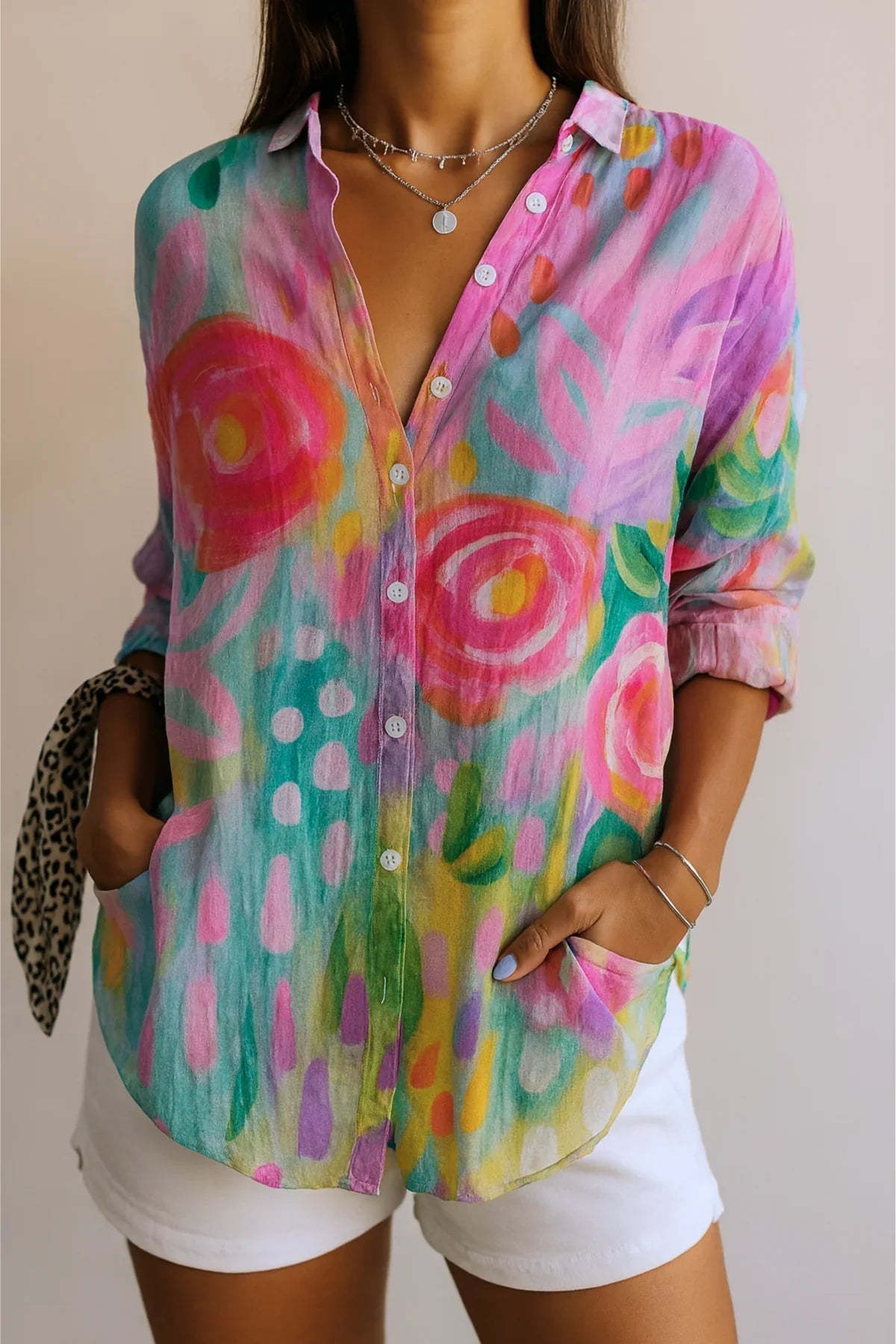 Vibrant Floral Print Women's Blouse - Luxivelle