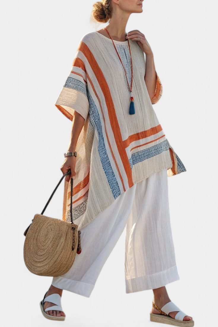Asymmetrical Blouse & Wide-Leg Pants Set | Summer Fashion Outfit 1