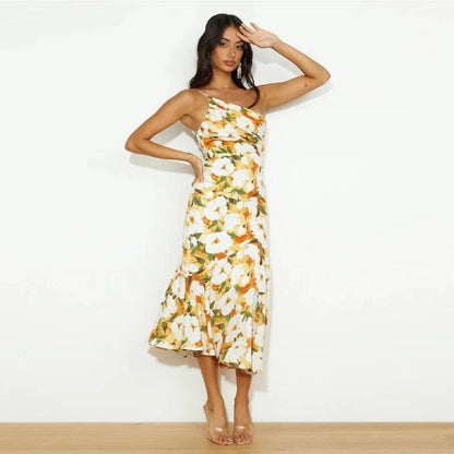 Chic Off-Center Floral Midi Dress