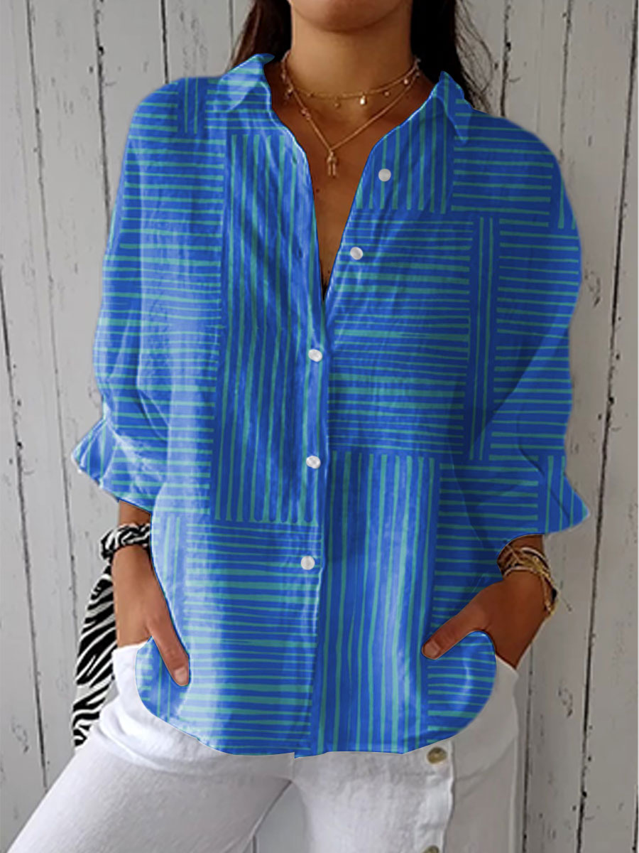 Navy Blue Striped Women's Shirt - Luxivelle