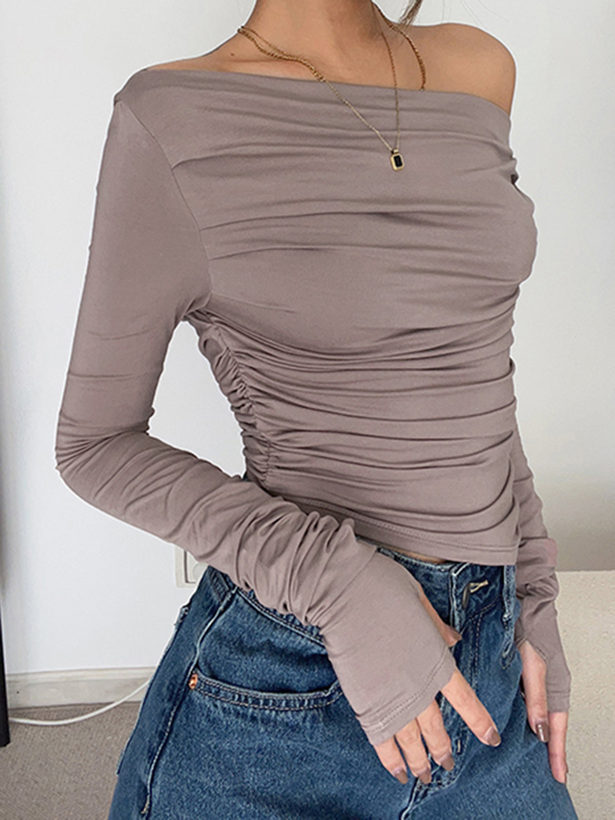 Chic One Shoulder Womens Blouse