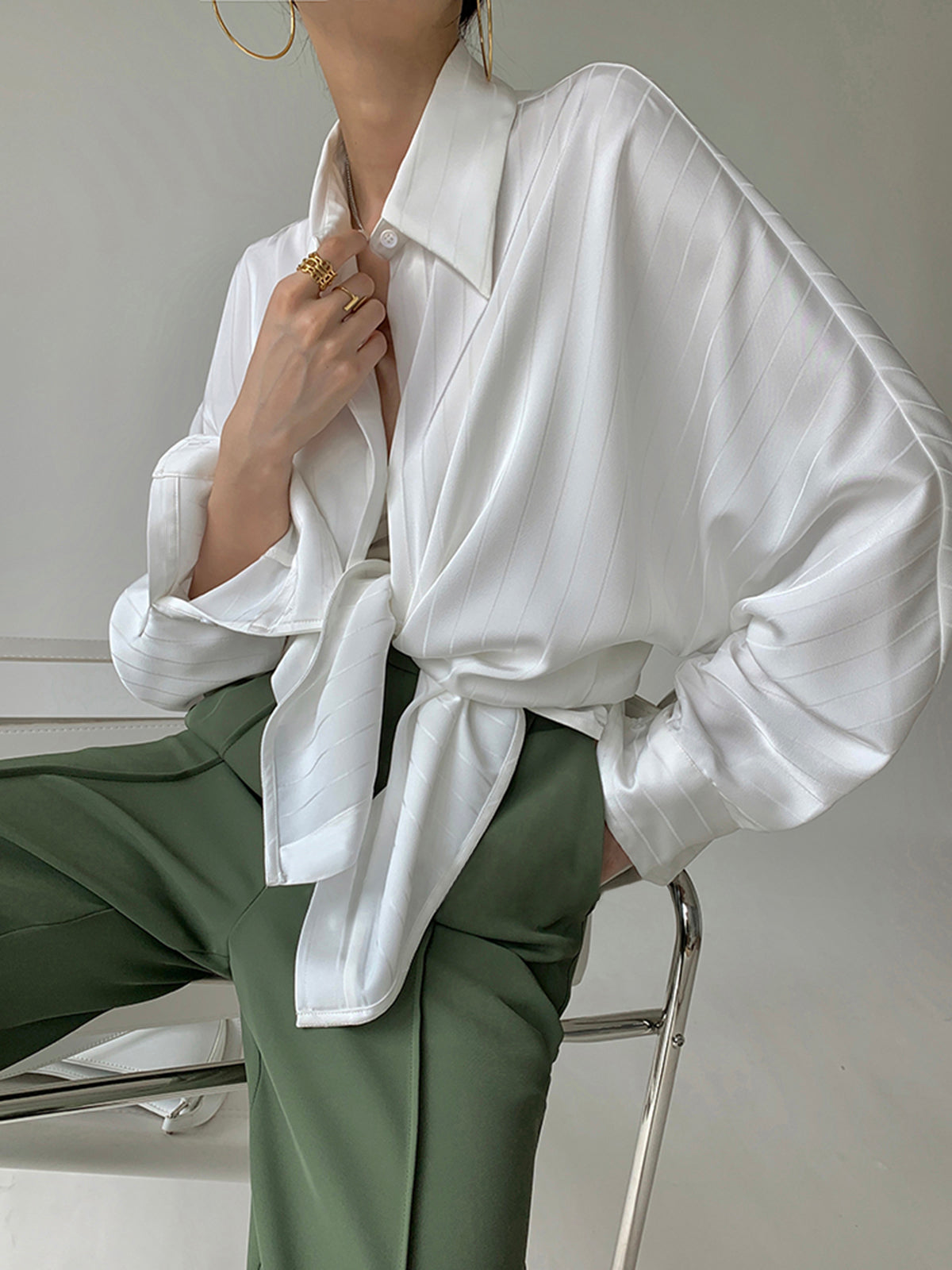 Ladies Loose Fit Casual Button Shirt