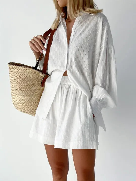 Classic Cotton Shirt and Shorts Set - Luxivelle