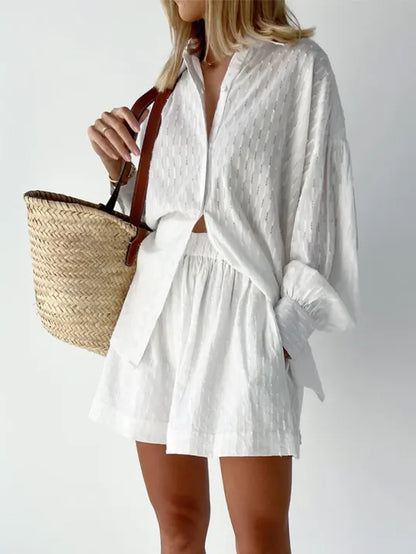 Classic Cotton Shirt and Shorts Set - Luxivelle