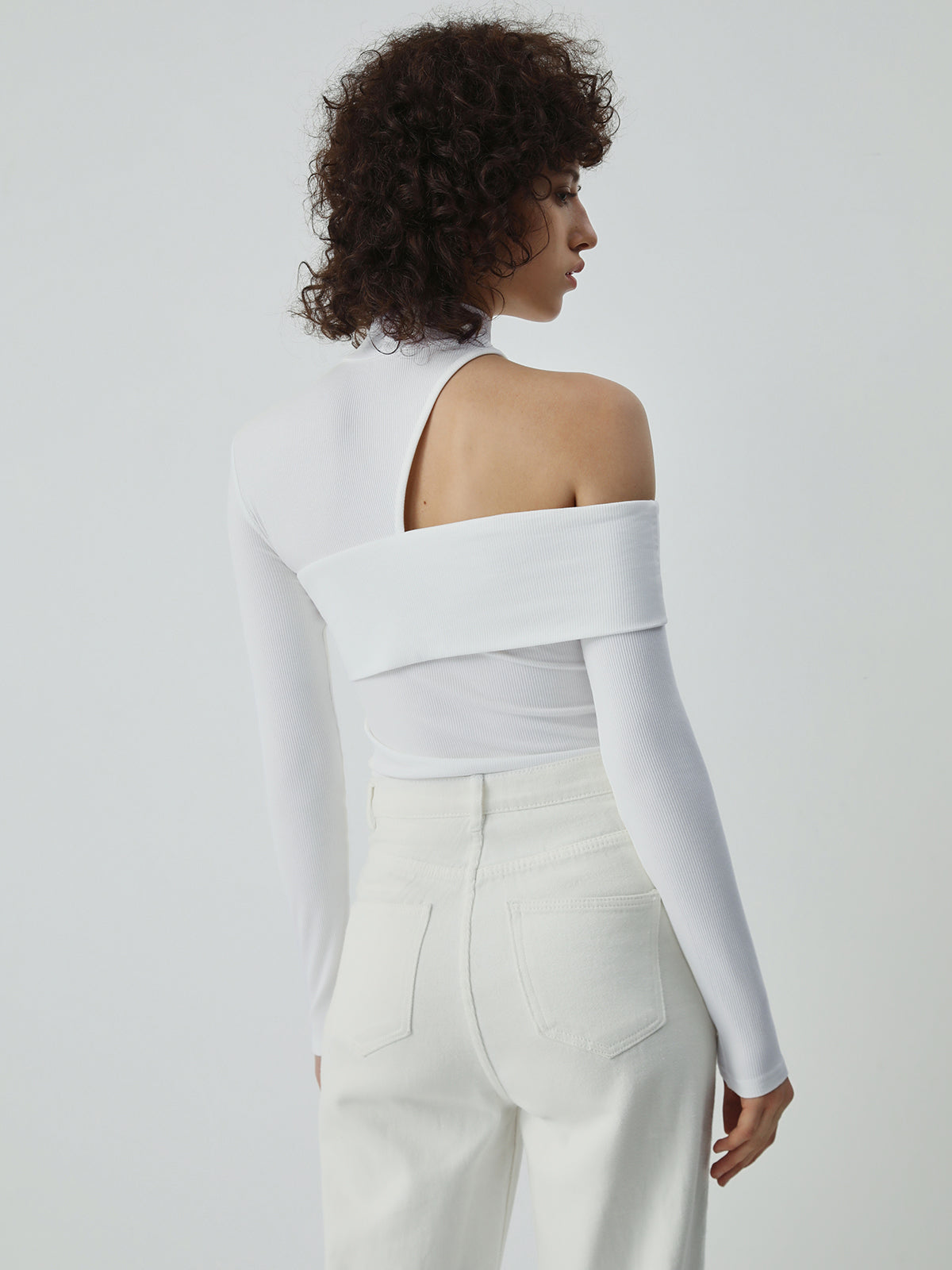 Fashionable Side Cut Out Ribbed Long Sleeve Top