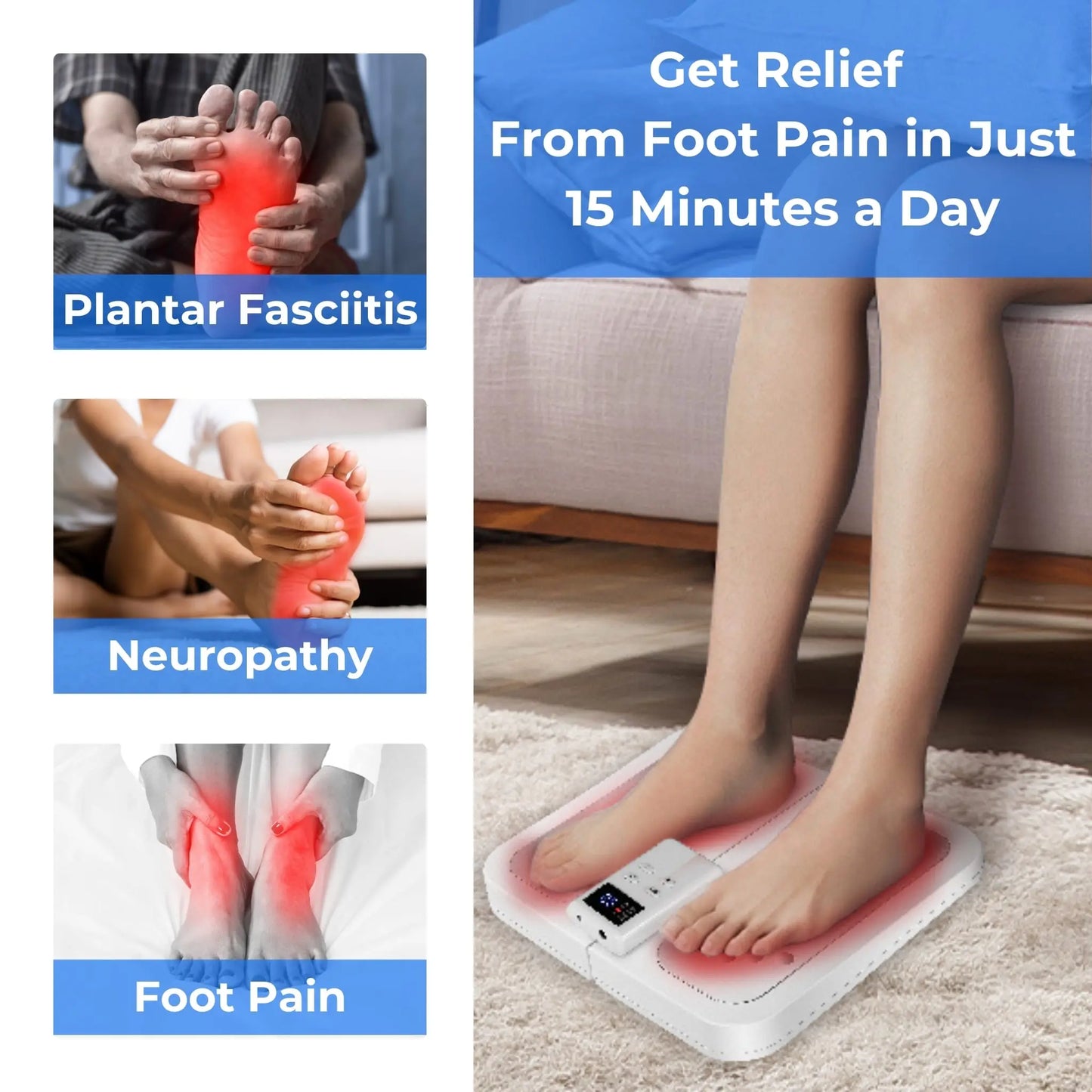 Electric Heated Foot Massager Pad with Massage Therapy
