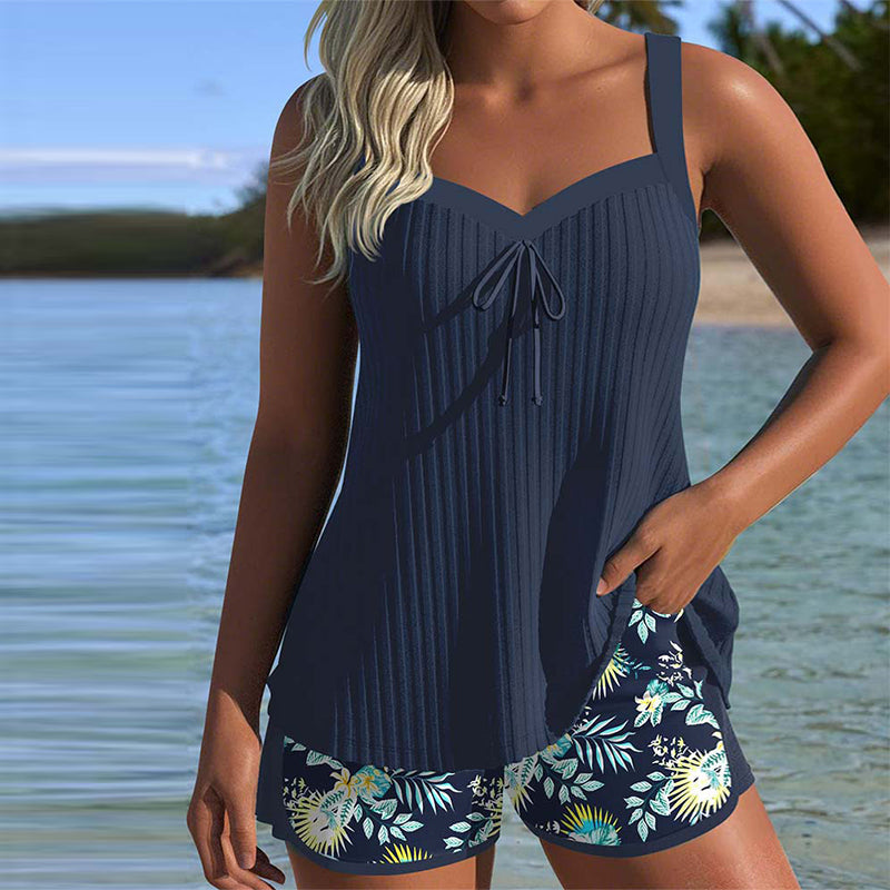 Colorful Striped Swimsuit with Matching Beach Shorts - Luxivelle
