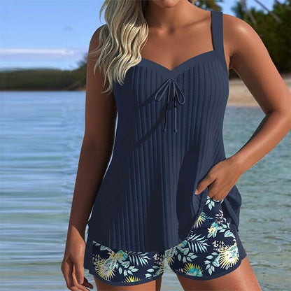 Colorful Striped Swimsuit with Matching Beach Shorts - Luxivelle
