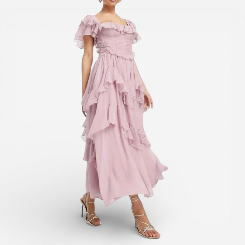 Elegant Long Sleeveless Ruffle Evening Gown