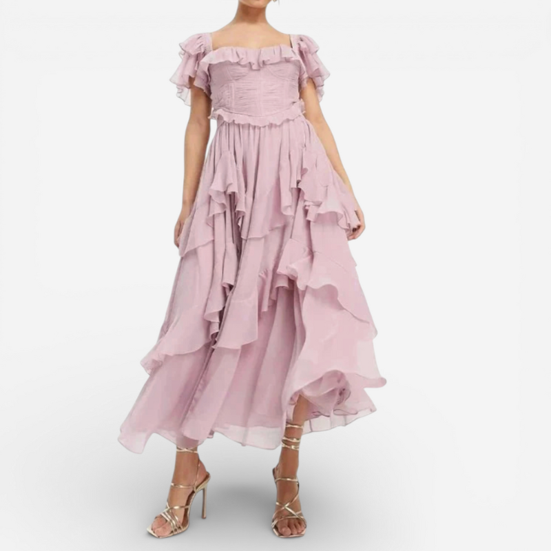 Elegant Long Sleeveless Ruffle Evening Gown - Luxivelle