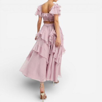 Elegant Long Sleeveless Ruffle Evening Gown