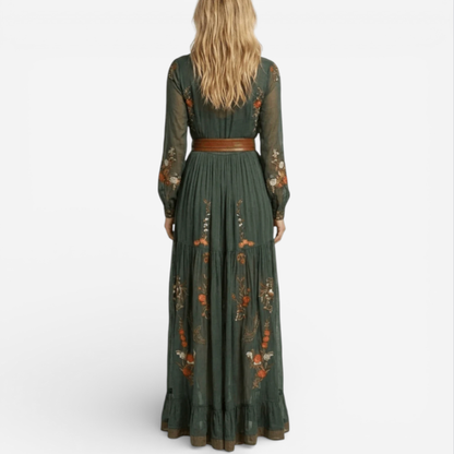 Ladies Elegant Floor Length Dress With Waist Belt