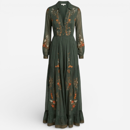 Ladies Elegant Floor Length Dress With Waist Belt
