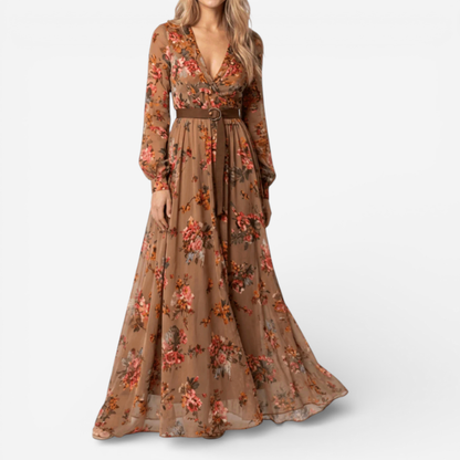 Ladies Elegant Floor Length Dress With Waist Belt