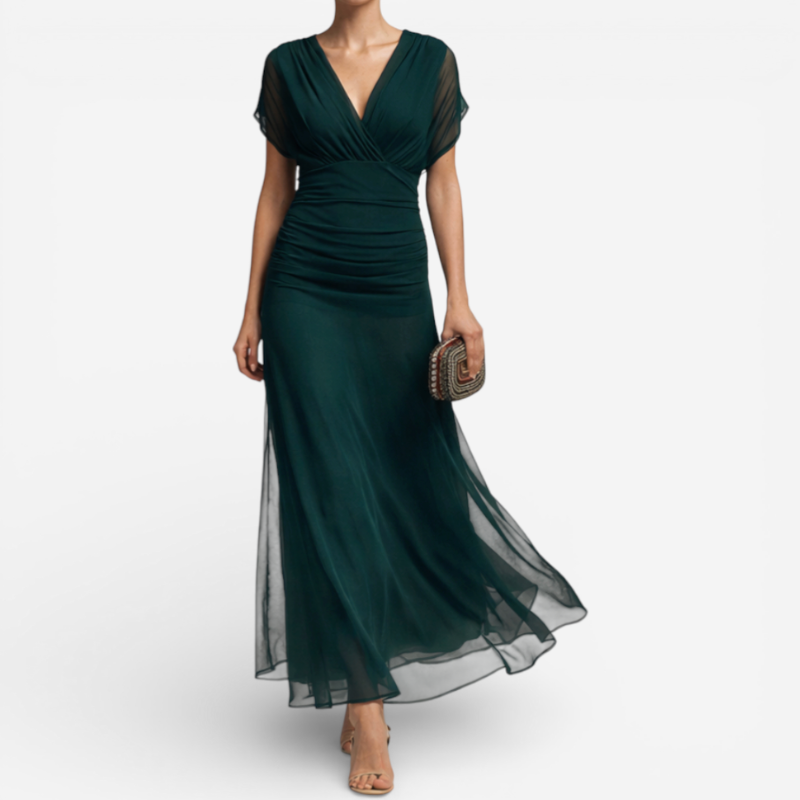 Elegant Ladies Short Sleeve Evening Gown - Luxivelle