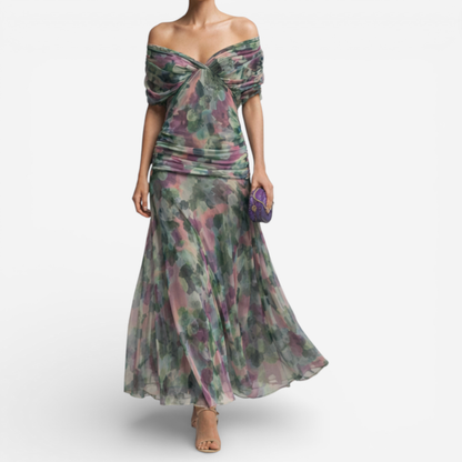 Elegant Ladies Short Sleeve Evening Gown