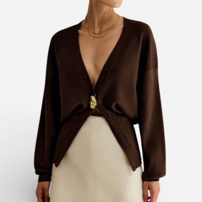 Ladies' Low Cut Front Button Sweater - Luxivelle