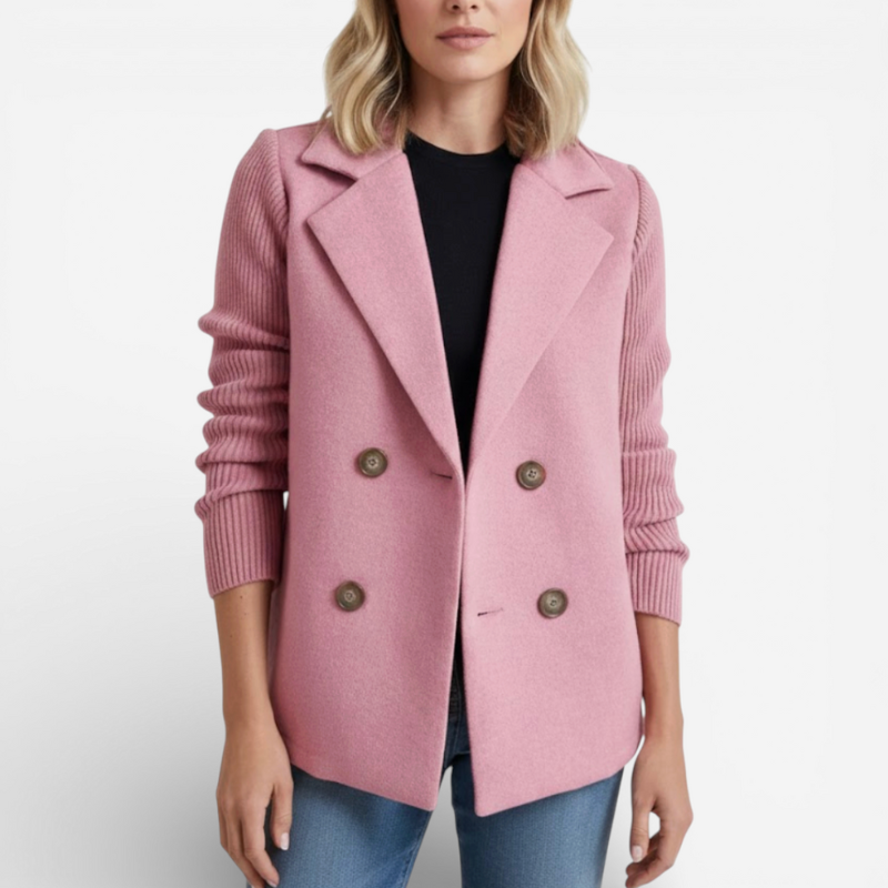 Classic Fit Wool Jacket with Cable Knit Sleeves - Luxivelle