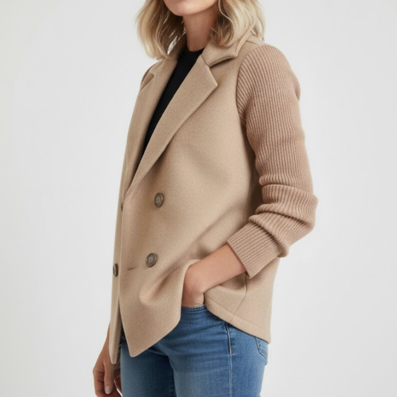 Classic Fit Wool Jacket with Cable Knit Sleeves