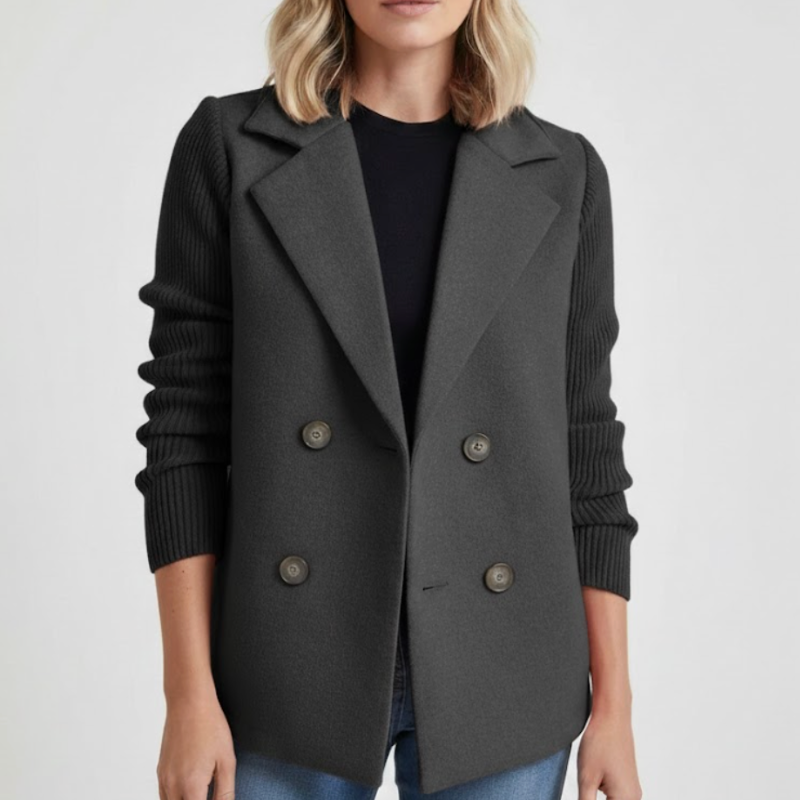 Classic Fit Wool Jacket with Cable Knit Sleeves