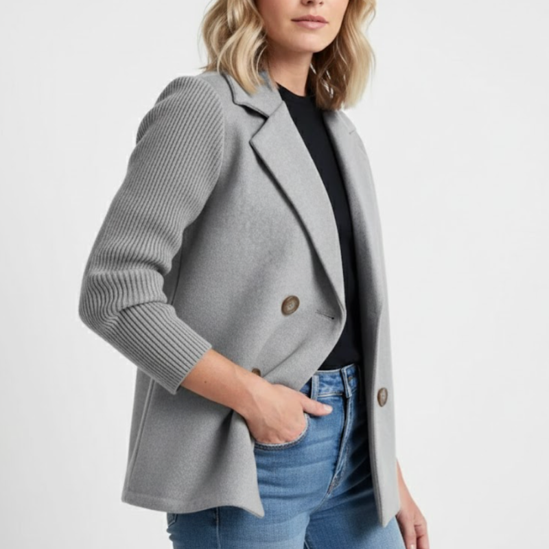 Classic Fit Wool Jacket with Cable Knit Sleeves