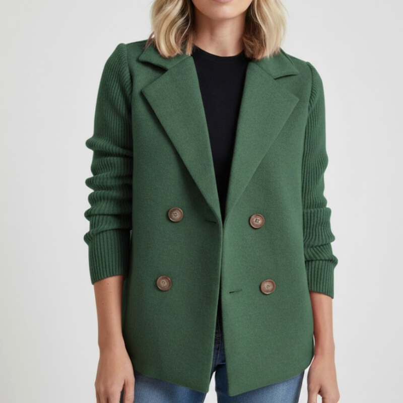 Classic Fit Wool Jacket with Cable Knit Sleeves