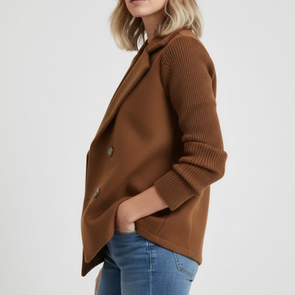Classic Fit Wool Jacket with Cable Knit Sleeves