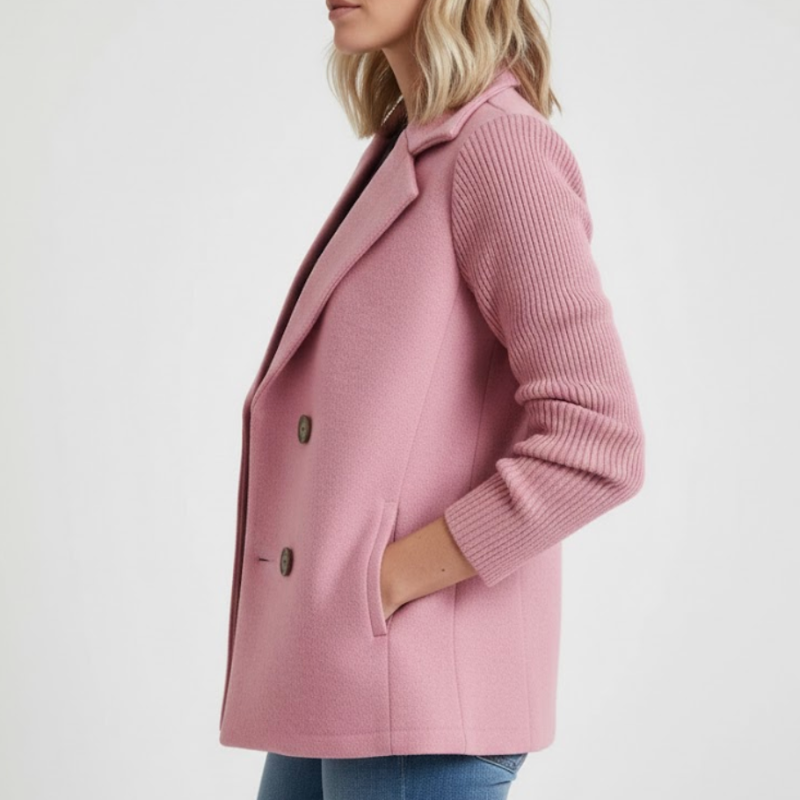 Classic Fit Wool Jacket with Cable Knit Sleeves
