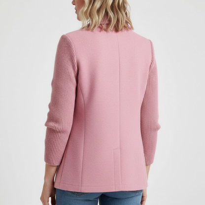 Classic Fit Wool Jacket with Cable Knit Sleeves