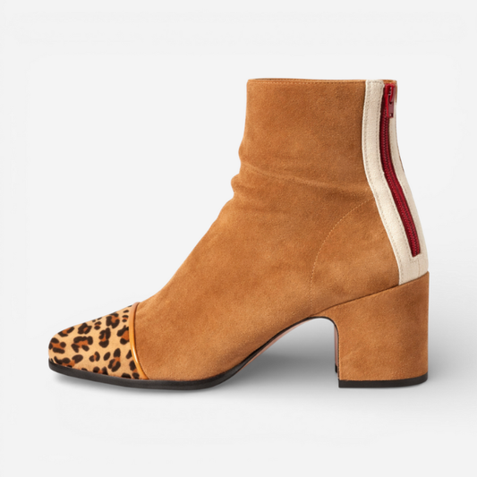 Ladies Low Heel Printed Ankle Boots - Luxivelle