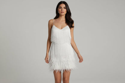 Chic Feather Trim Mini Dress - Luxivelle