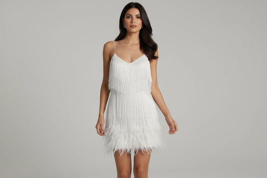 Chic Feather Trim Mini Dress - Luxivelle