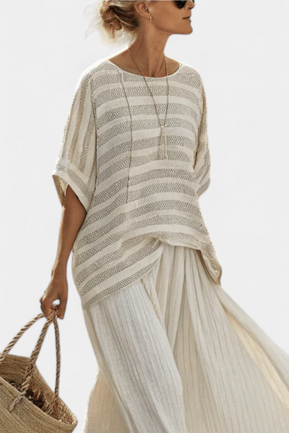 Bamboo Striped Top & Linen Pants Set | Women's Outfit 1
