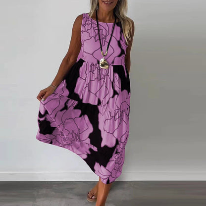 Elegant Flower Print Midi Dress