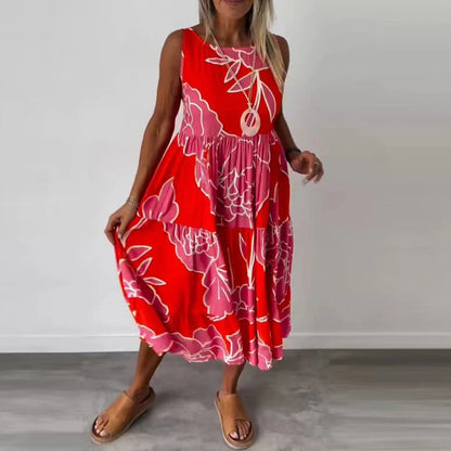 Elegant Flower Print Midi Dress