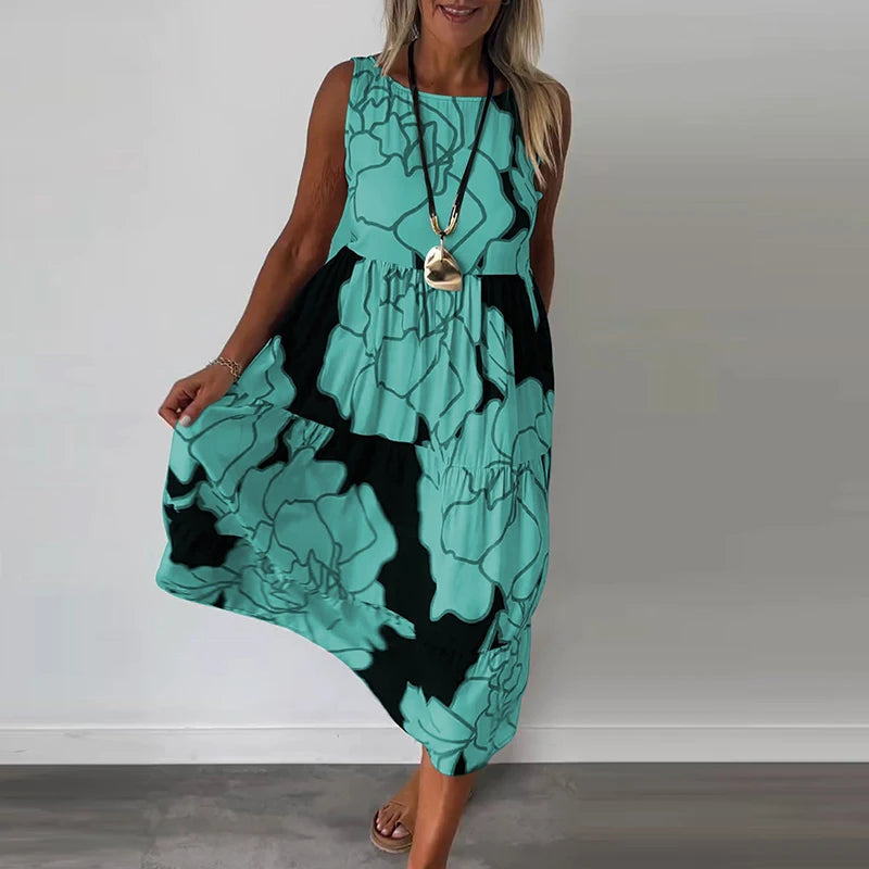 Elegant Flower Print Midi Dress