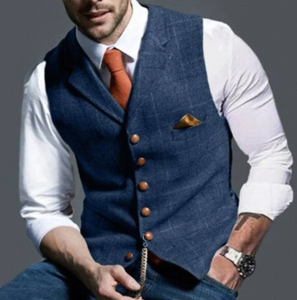 Men's Fitted Button Front Waistcoat - Luxivelle
