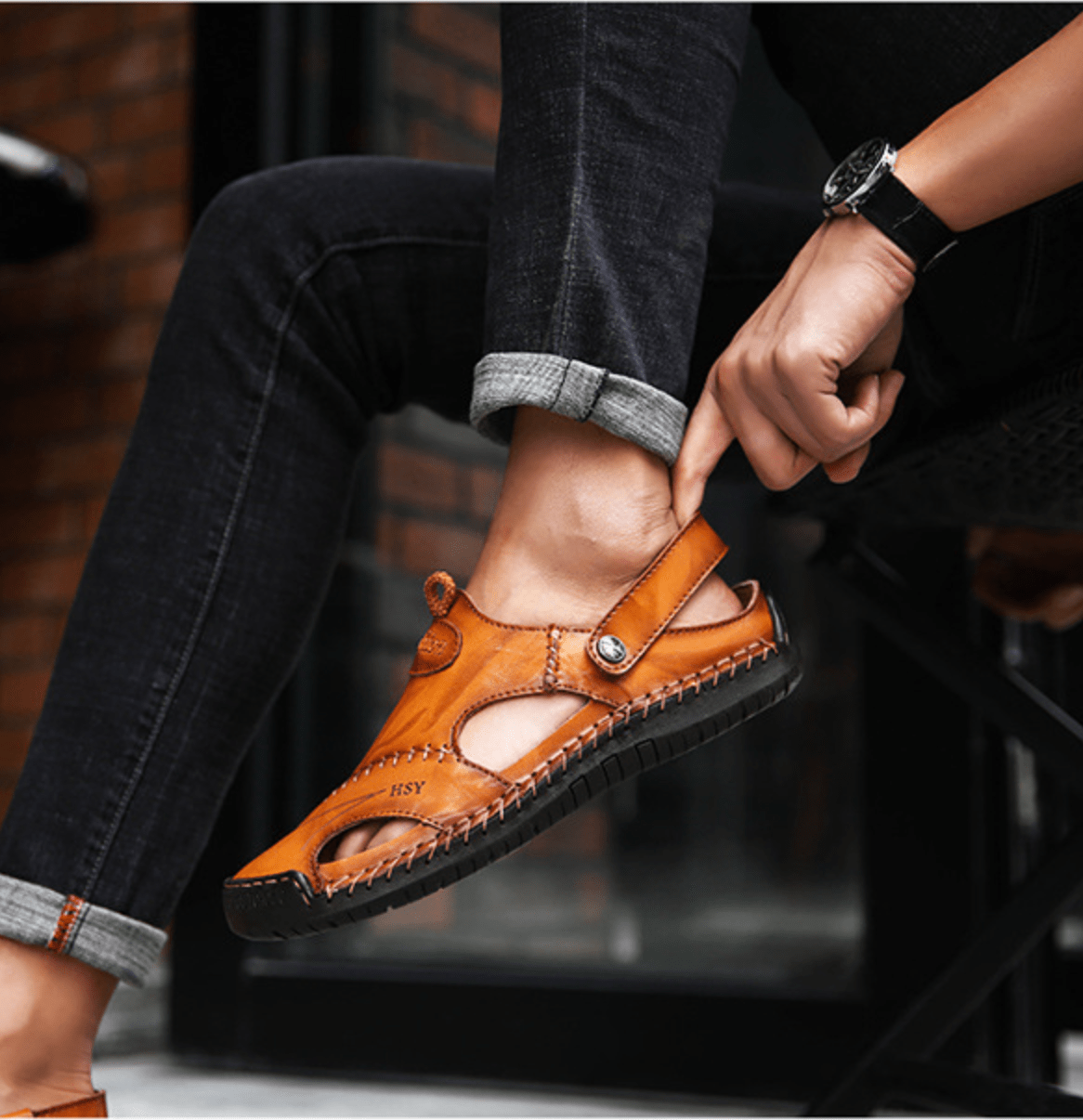 Men's Brown Water Shoes Closed Toe Fisherman Sandals